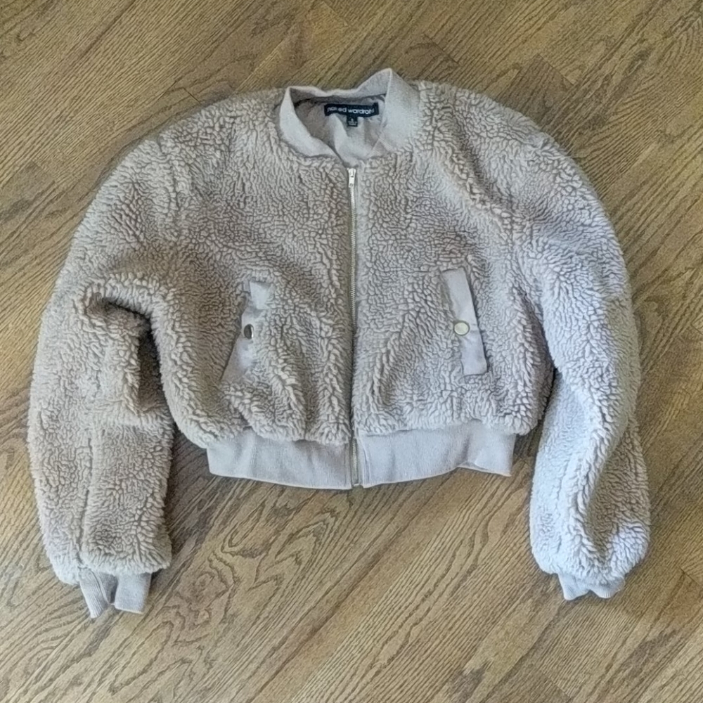 Fleece crop bomber jacket